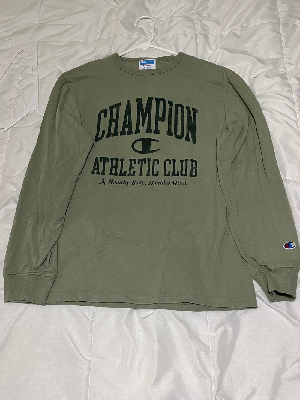 Champion Olive Green Long Sleeve 'Athletic Club' Graphic Tee